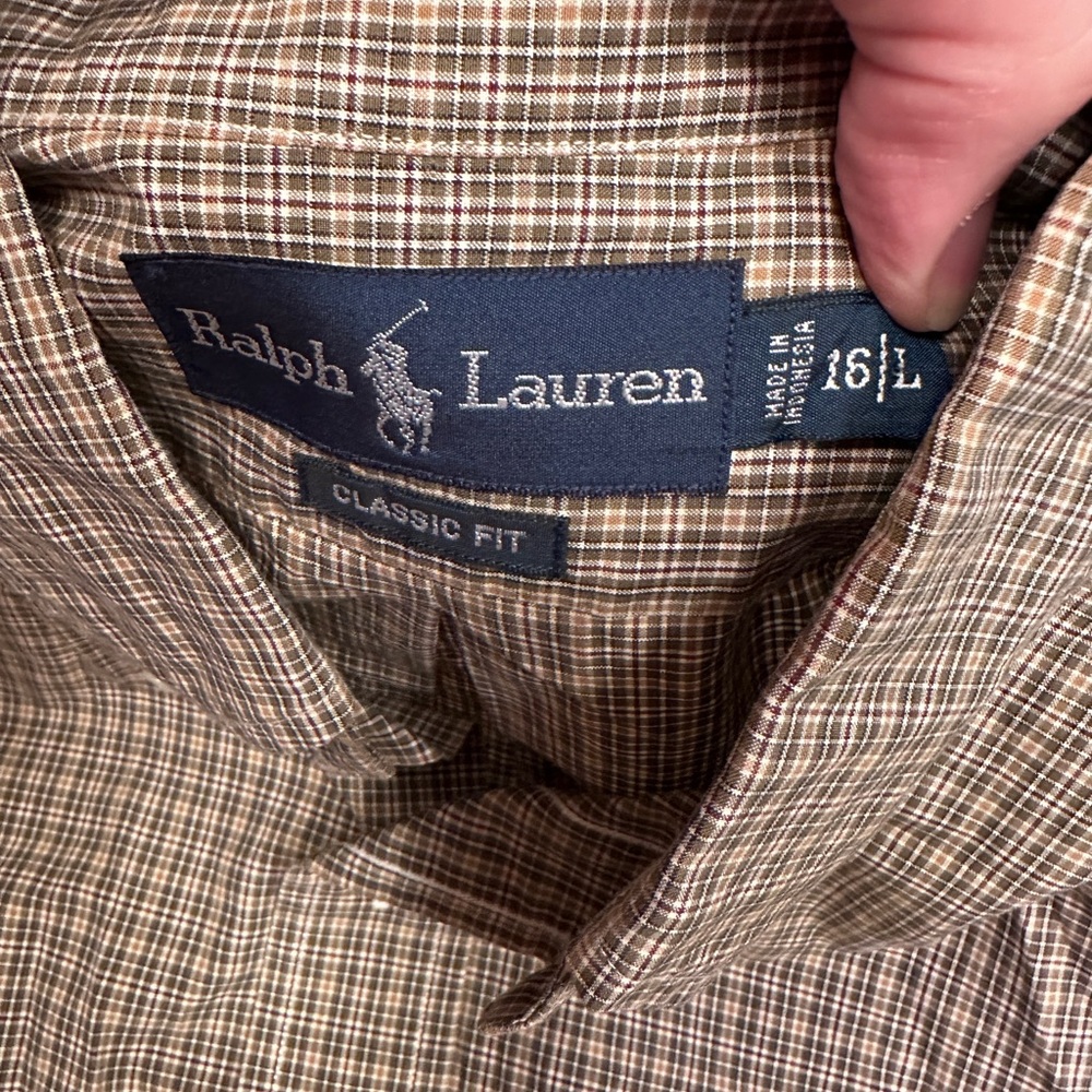 Ralph Lauren Men's Olive Plaid Shirt Size L‎